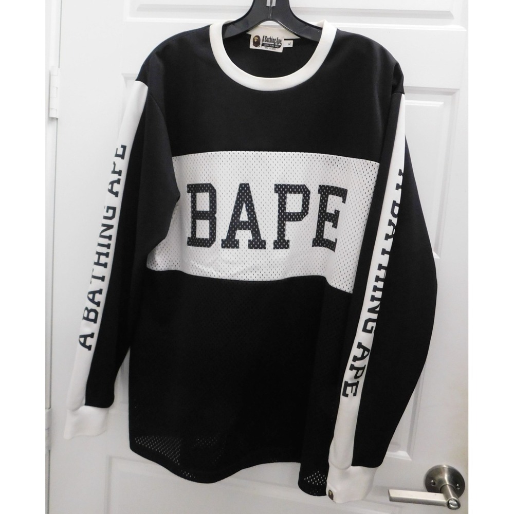 Bape A Bathing Ape Black White Nylon Mesh Long Sleeve Top sz XL